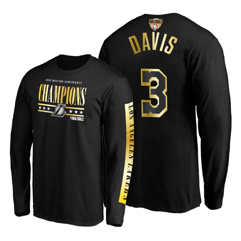 Men's Los Angeles Lakers Anthony Davis #3 NBA Long Sleeve Game Lead 2020 Western Conference Champions Playoffs Black Basketball T-Shirt WNZ1683EO